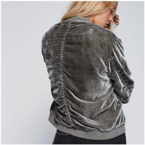 Free People Ruched Velvet Bomber Jacket